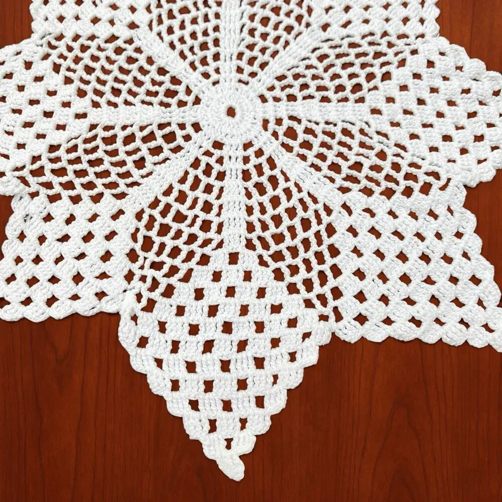 Vintage Hand Crocheted Doilies Set 2 White Table Topper Openwork Star Snowflake